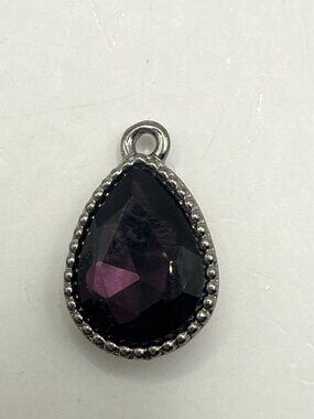 Purple Amethyst Rhinestone Teardrop Pendant Beaded Silver Tone Charm